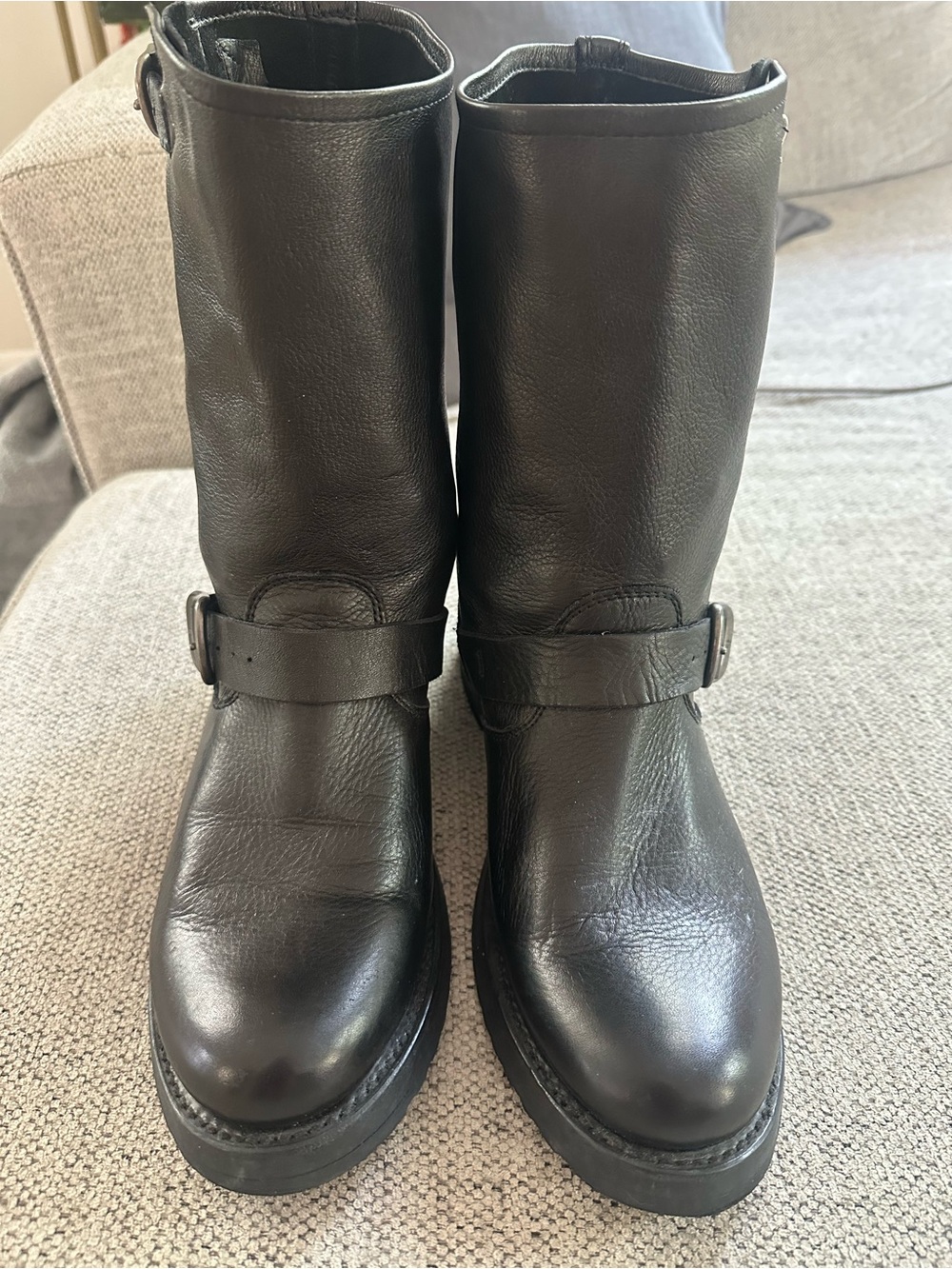 Frye Black Leather Moto Harness Boots